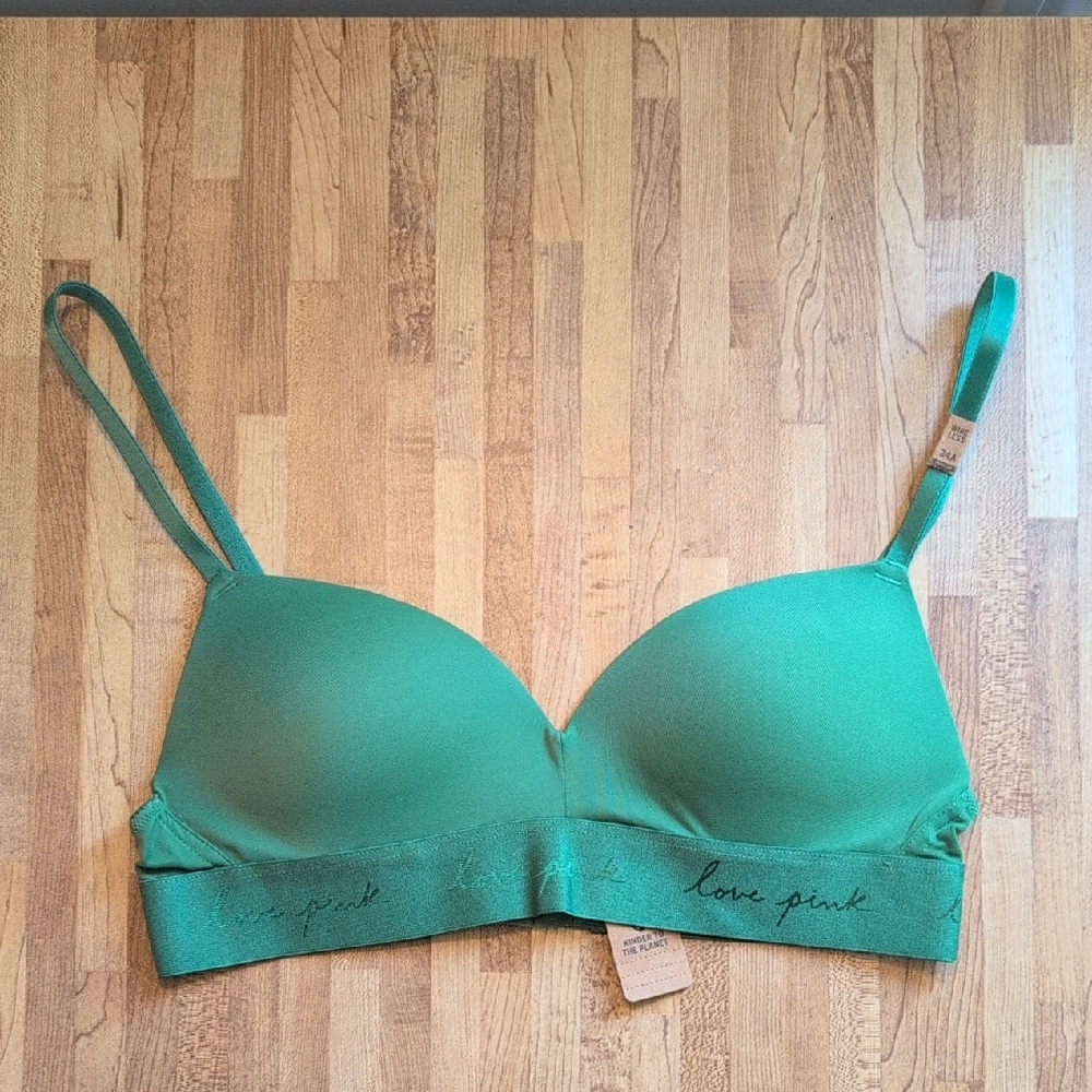 PINK Wireless Pushup Bra. "Wear Everywhere Wireless Push-Up Bra" Shamrock Green